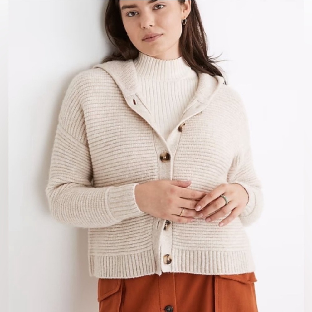 Hooded Crop Cardigan Sweater in Coziest Yarn / MEDIUM / HTHR SAND